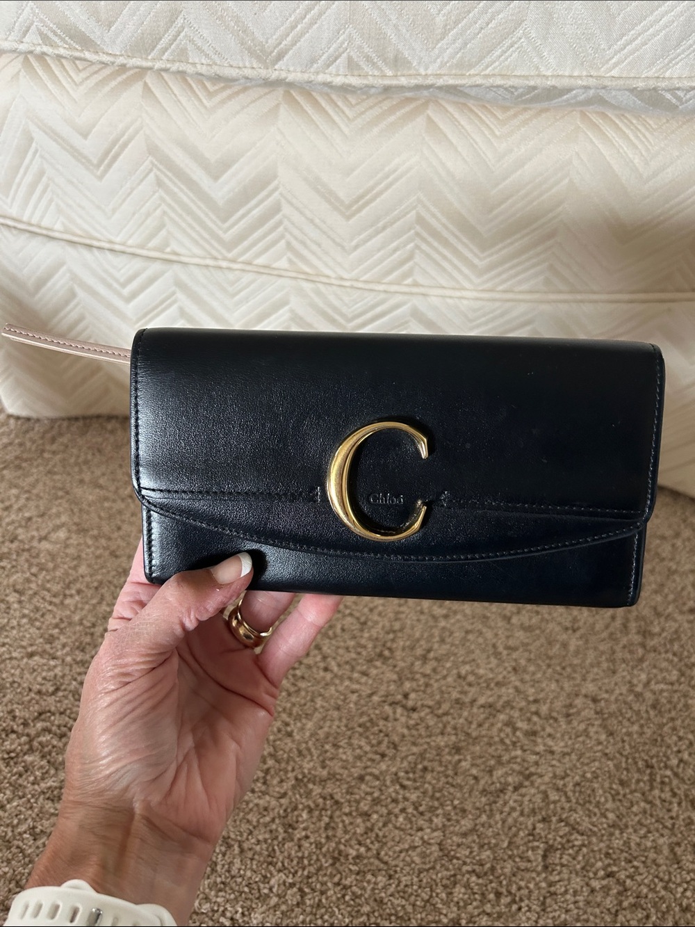 Chloe Black Leather Continental Wallet with Gold 'C' Hardware
